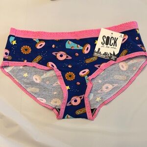 Women’s mid-rise hipster, cotton- Blue and Pink “glazed” donut/space pattern